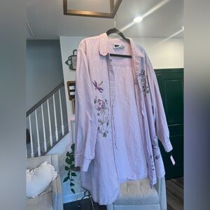 Lavender Embroidered Button-Up Shirt